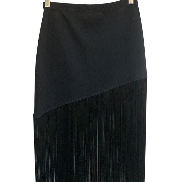 Woman's Black Angled Fringe Skirt Made in USA Size Small - Picture 5 of 6